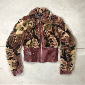 Betsey Johnson vintage cropped leather fur jacket